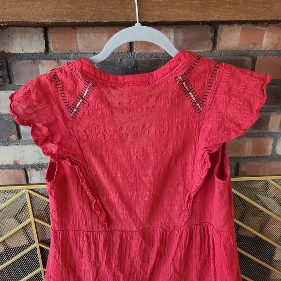 RED Bohemian 100% Cotton Ruffle Sleeved V Neck Dress. SIZE Medium - Picture 11 of 12